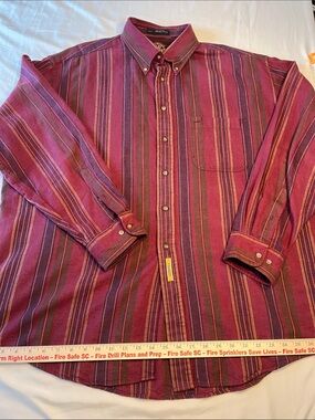 B.D. Baggies Men XL Button Down Shirt Burgundy Purple Striped Cotton Long Sleeve